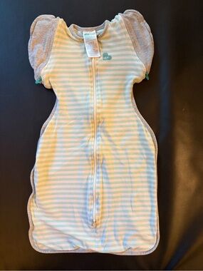 Love to dream mint green and gray striped swaddle sleep sack